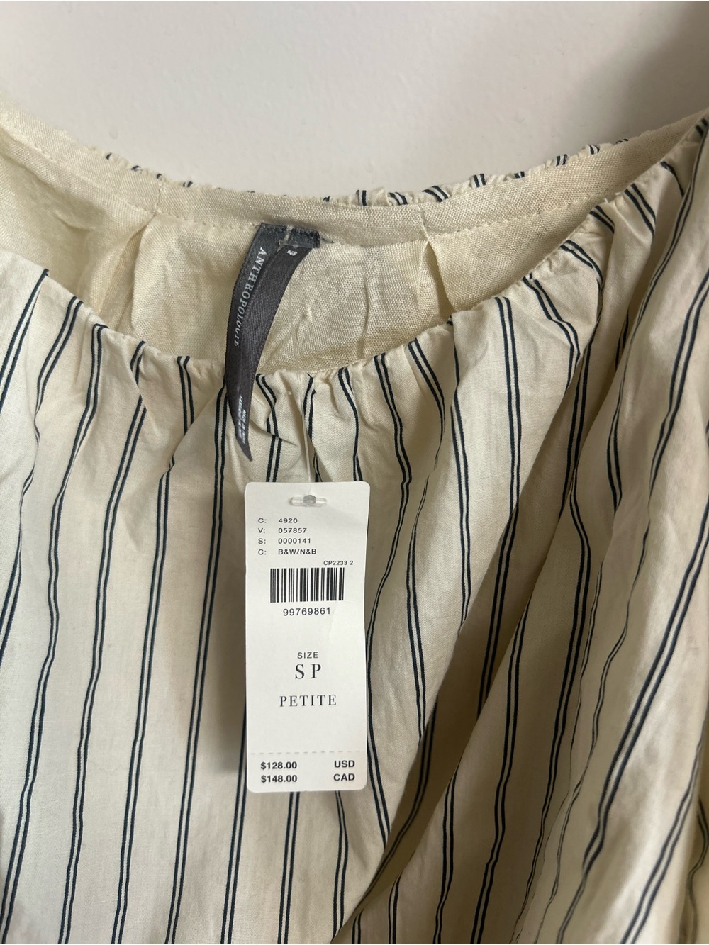 Striped Cream Off-Shoulder Balloon Sleeve Top with Black Embroidery - Picture 2 of 2